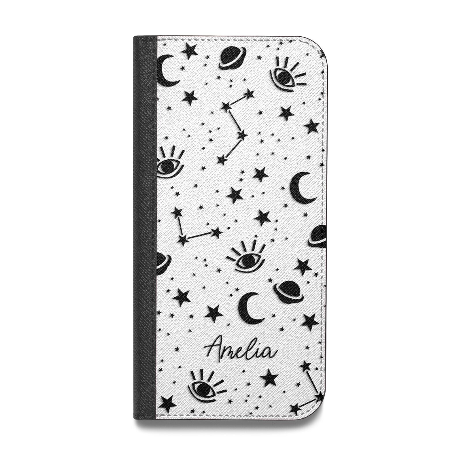 Monochrome Zodiac Constellations with Name Vegan Leather Flip Samsung Case