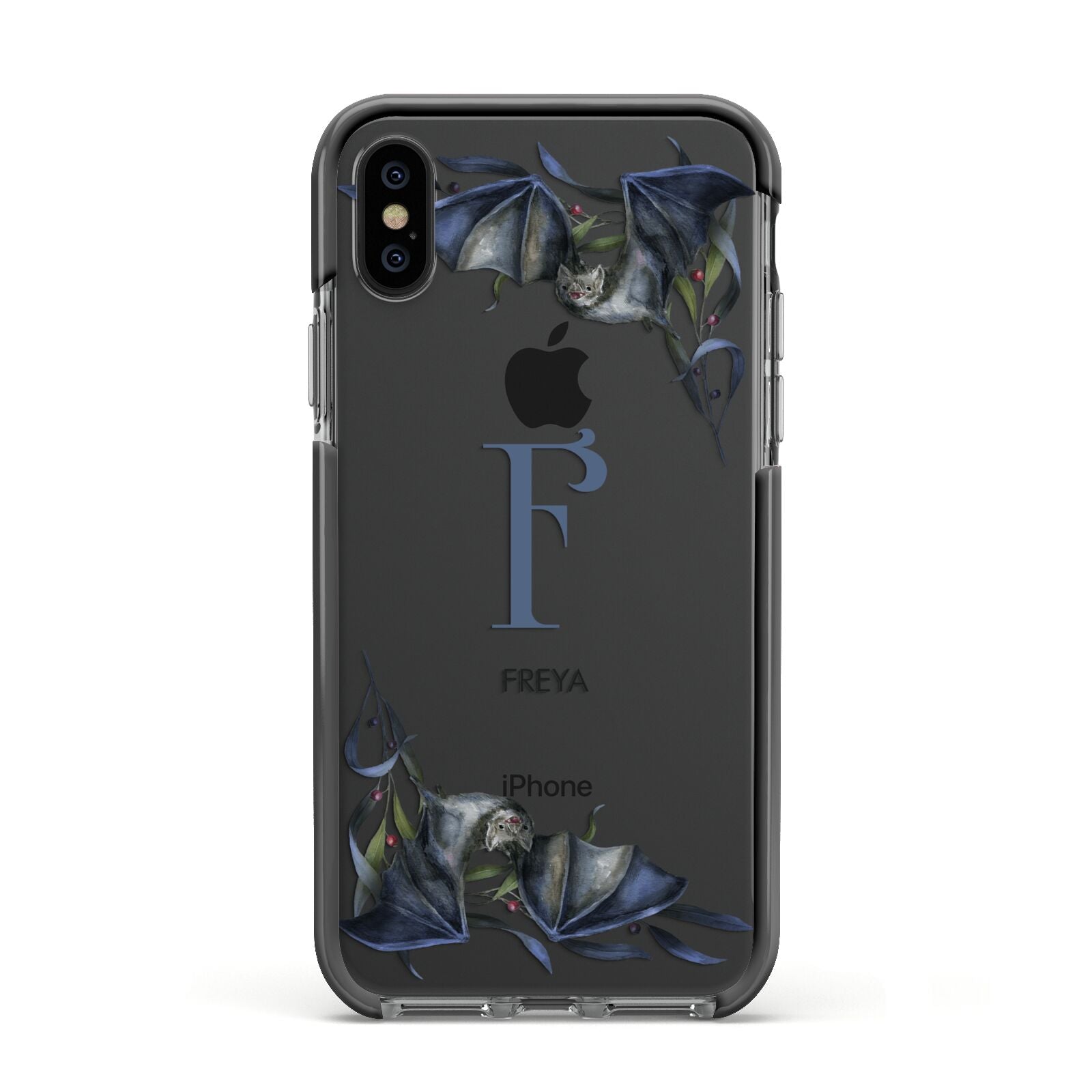 Monogram Bats Apple iPhone Xs Impact Case Black Edge on Black Phone