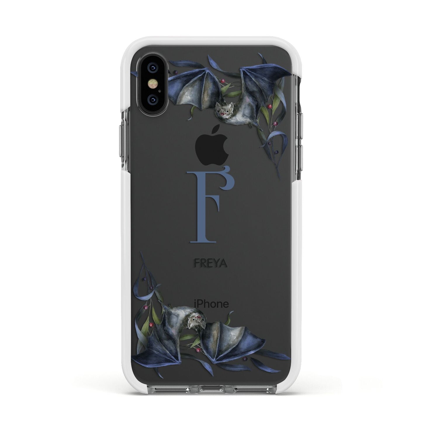 Monogram Bats Apple iPhone Xs Impact Case White Edge on Black Phone