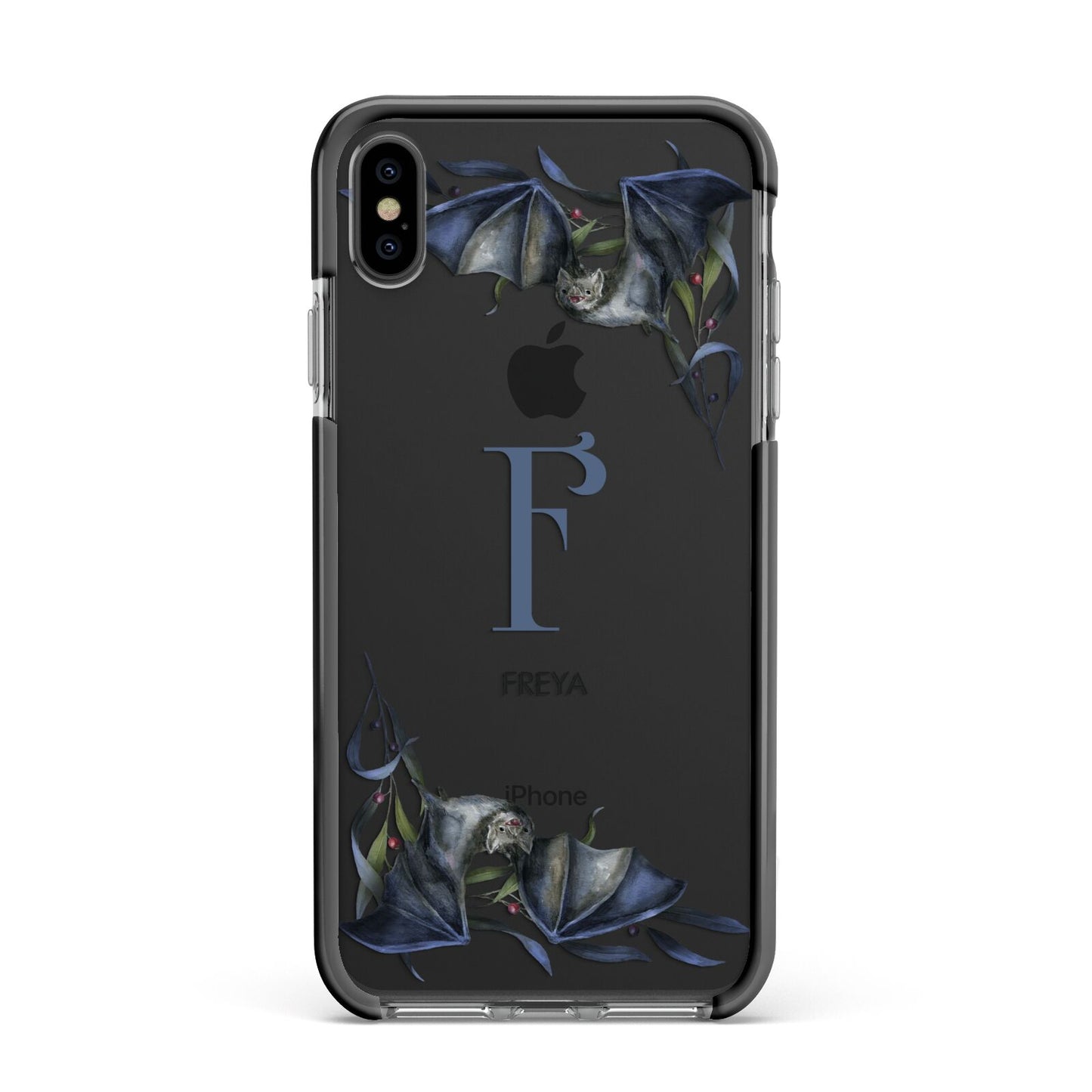 Monogram Bats Apple iPhone Xs Max Impact Case Black Edge on Black Phone