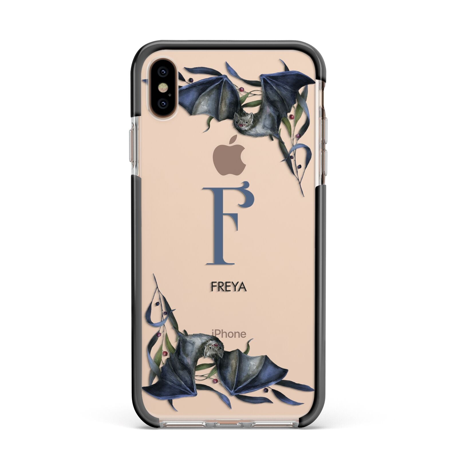 Monogram Bats Apple iPhone Xs Max Impact Case Black Edge on Gold Phone