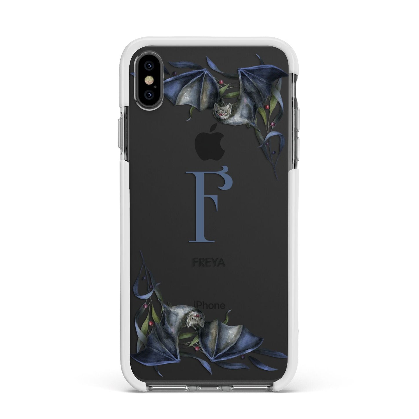 Monogram Bats Apple iPhone Xs Max Impact Case White Edge on Black Phone