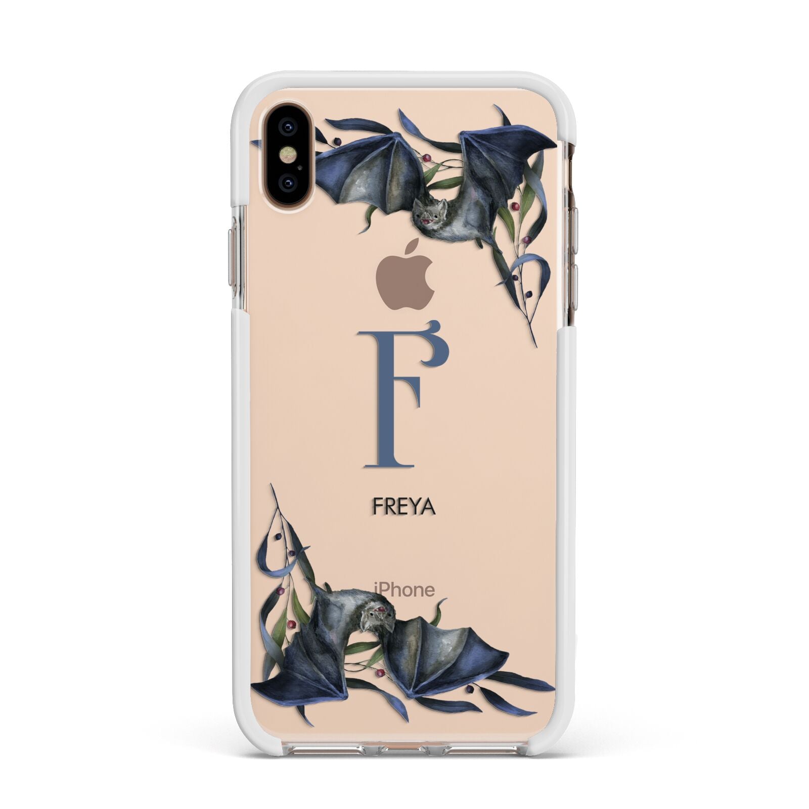 Monogram Bats Apple iPhone Xs Max Impact Case White Edge on Gold Phone