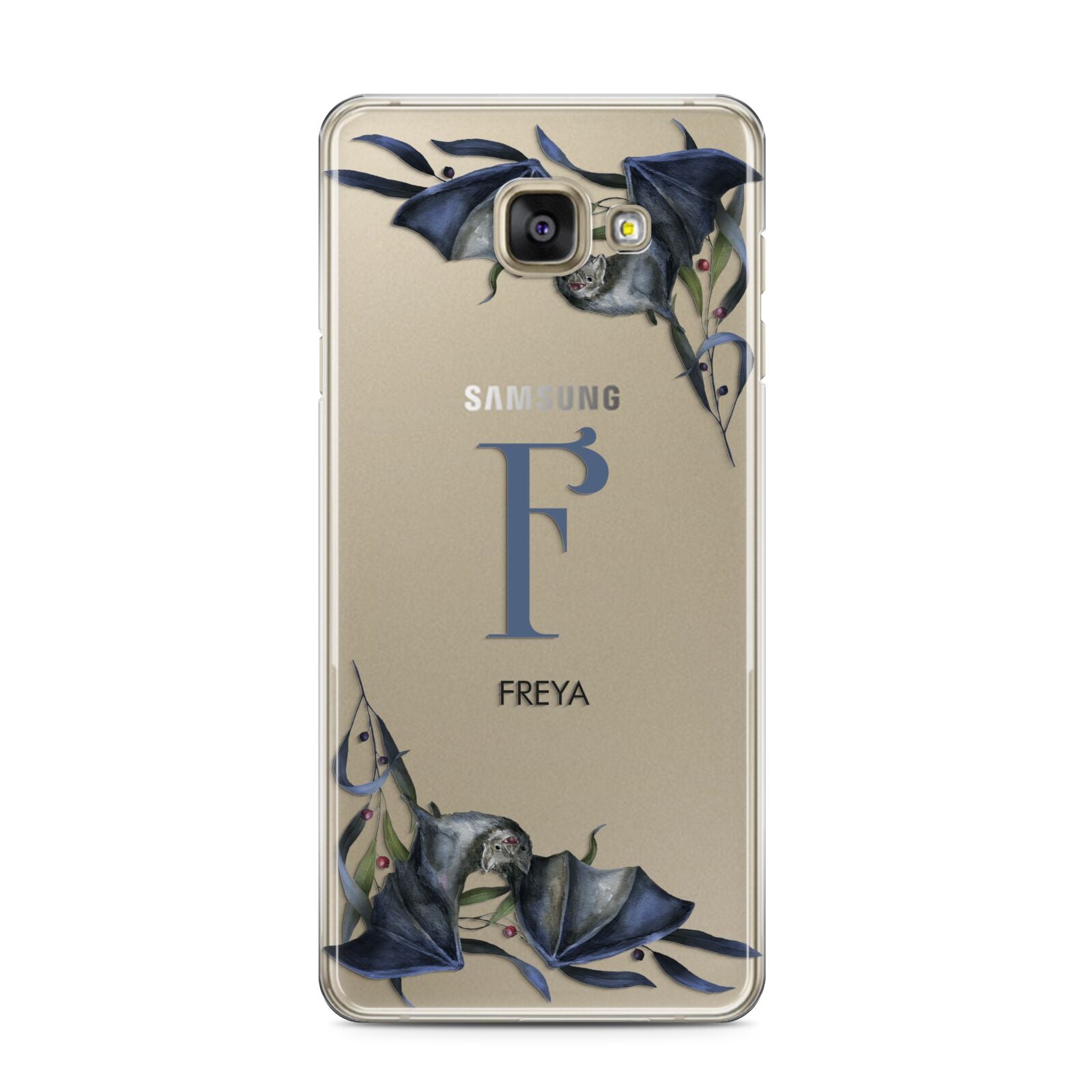 Monogram Bats Samsung Galaxy A3 2016 Case on gold phone