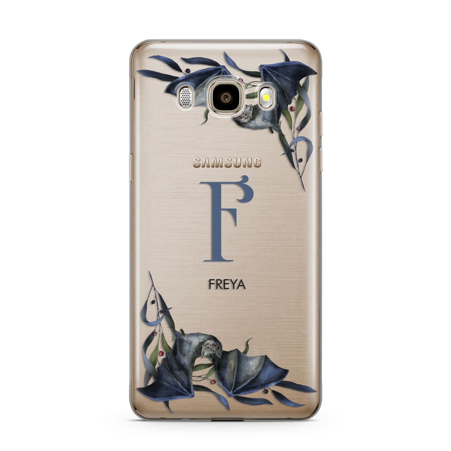 Monogram Bats Samsung Galaxy J7 2016 Case on gold phone