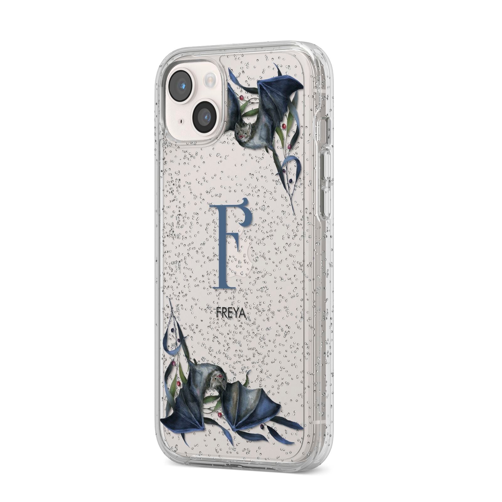 Monogram Bats iPhone 14 Plus Glitter Tough Case Starlight Angled Image