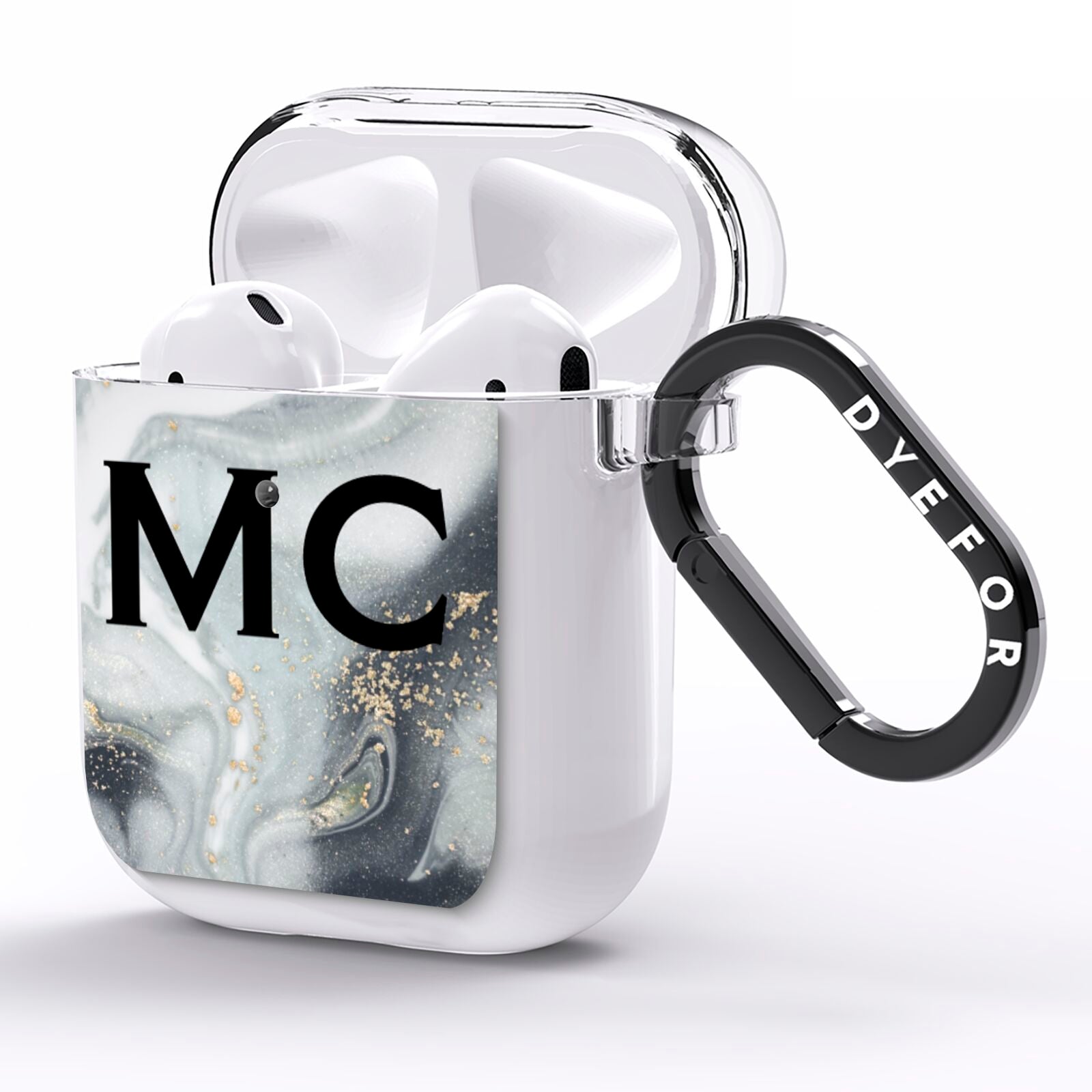 Monogram Black White Swirl Marble AirPods Clear Case Side Image