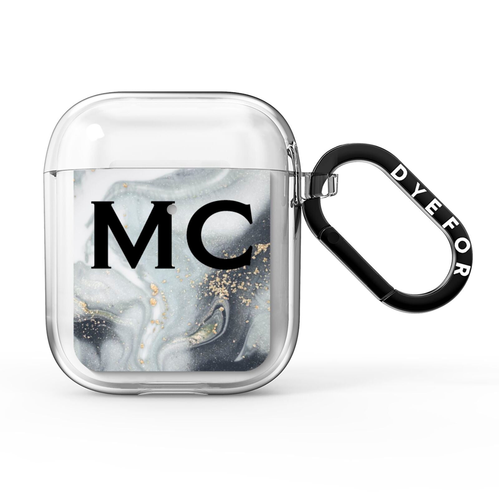 Monogram Black White Swirl Marble AirPods Clear Case
