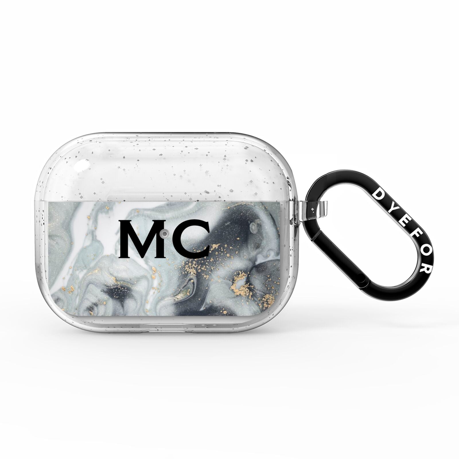 Monogram Black White Swirl Marble AirPods Pro Glitter Case