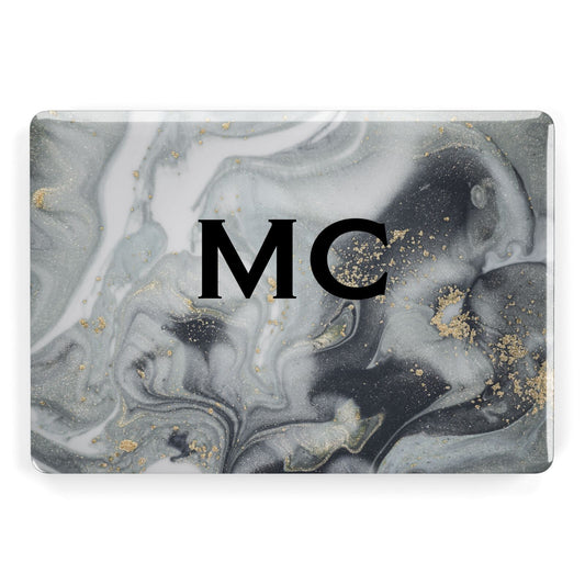 Monogram Black White Swirl Marble Apple MacBook Case