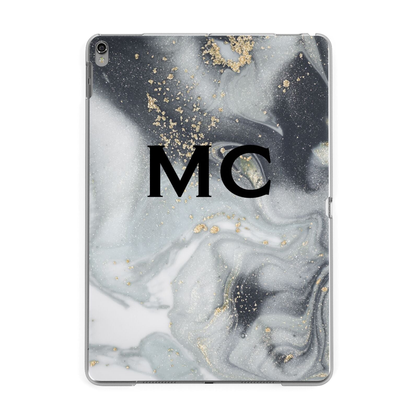 Monogram Black White Swirl Marble Apple iPad Grey Case