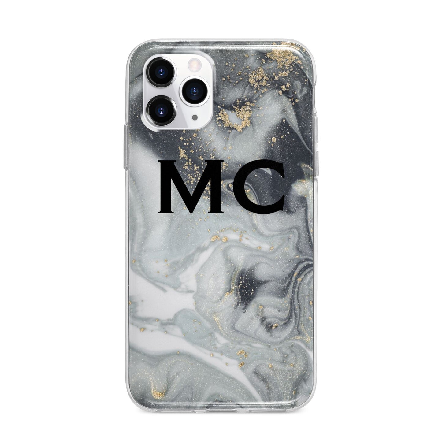 Monogram Black White Swirl Marble Apple iPhone 11 Pro Max in Silver with Bumper Case