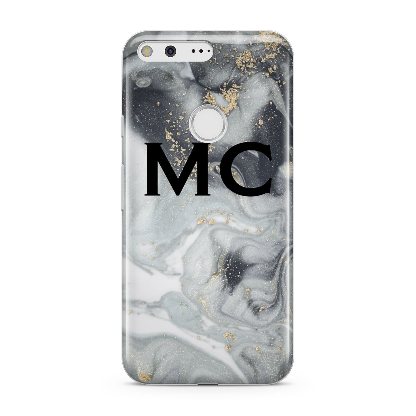 Monogram Black White Swirl Marble Google Pixel Case