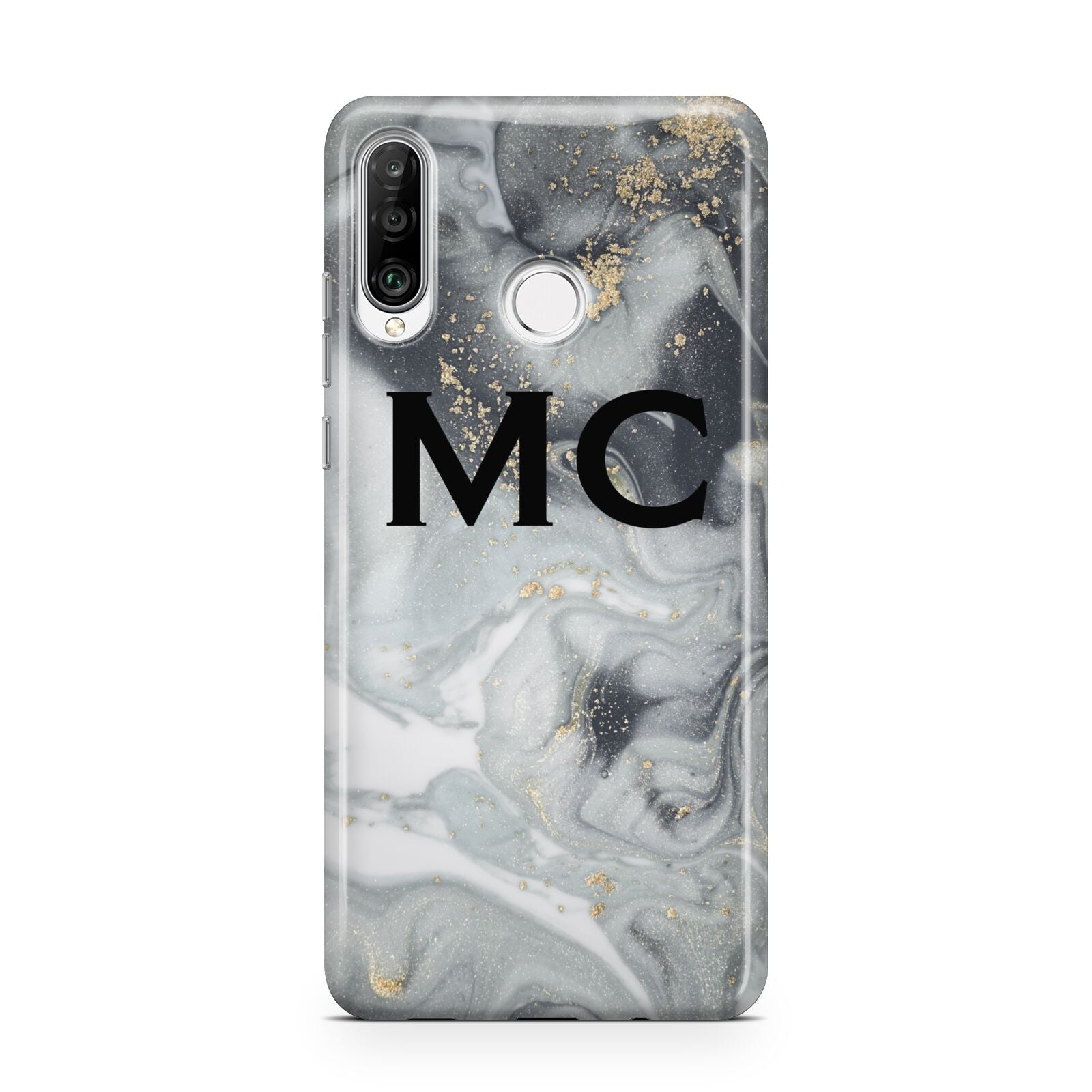 Monogram Black White Swirl Marble Huawei P30 Lite Phone Case