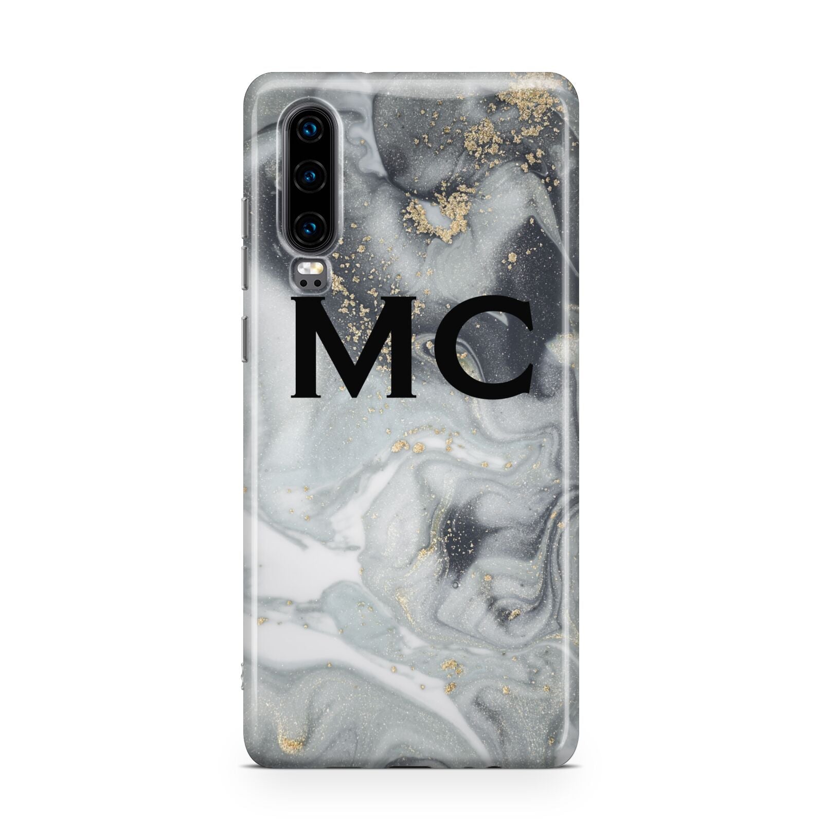 Monogram Black White Swirl Marble Huawei P30 Phone Case