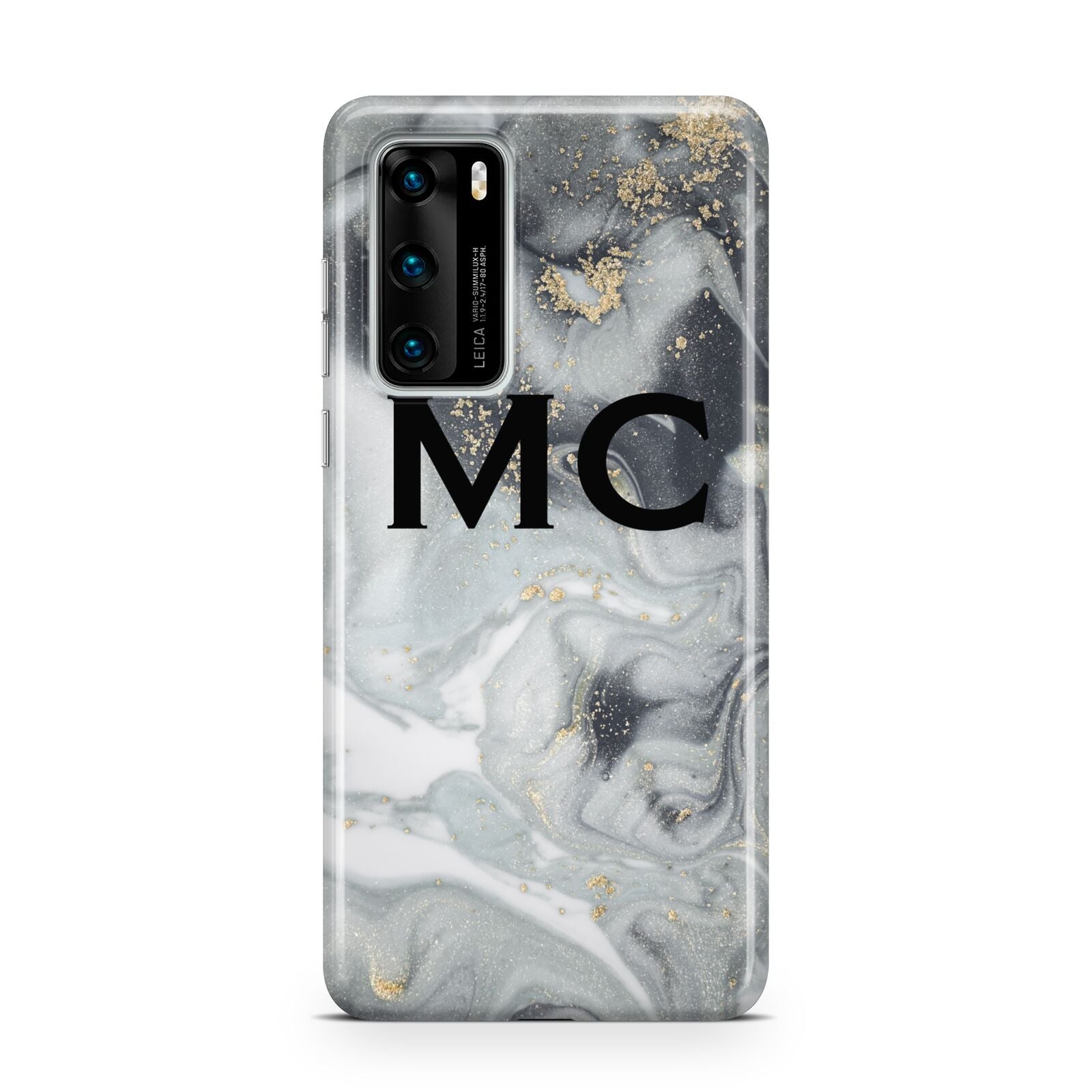 Monogram Black White Swirl Marble Huawei P40 Phone Case