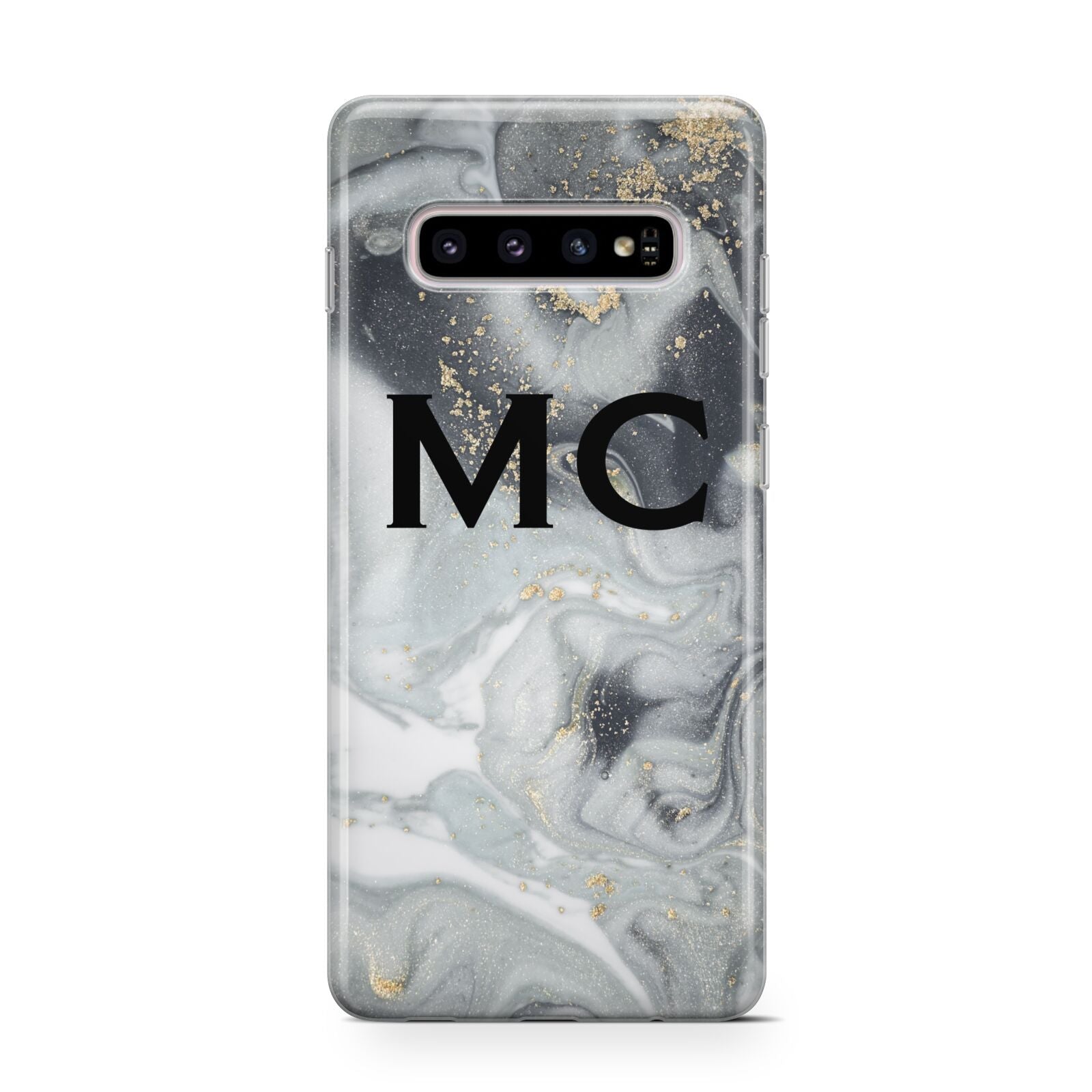 Monogram Black White Swirl Marble Protective Samsung Galaxy Case