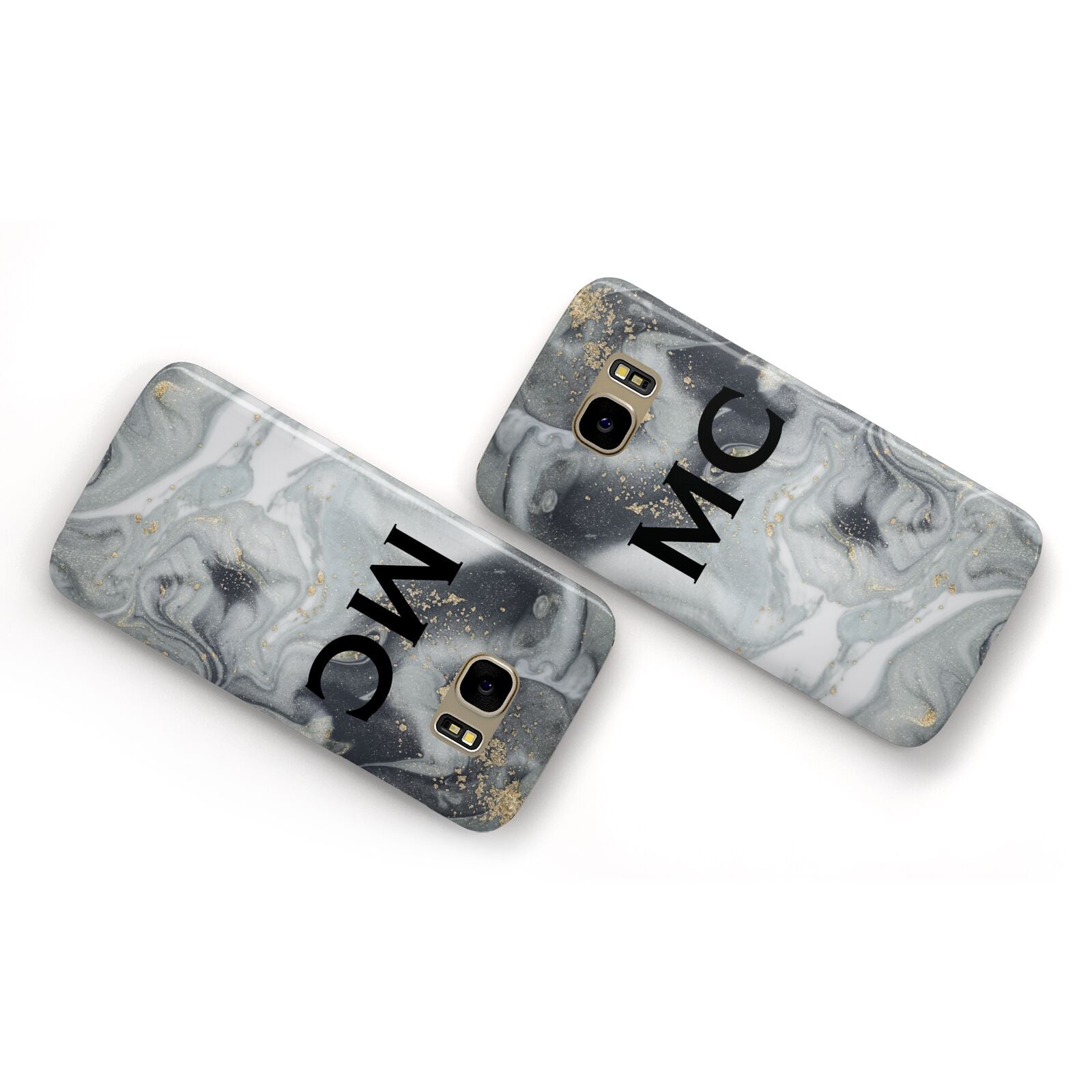 Monogram Black White Swirl Marble Samsung Galaxy Case Flat Overview