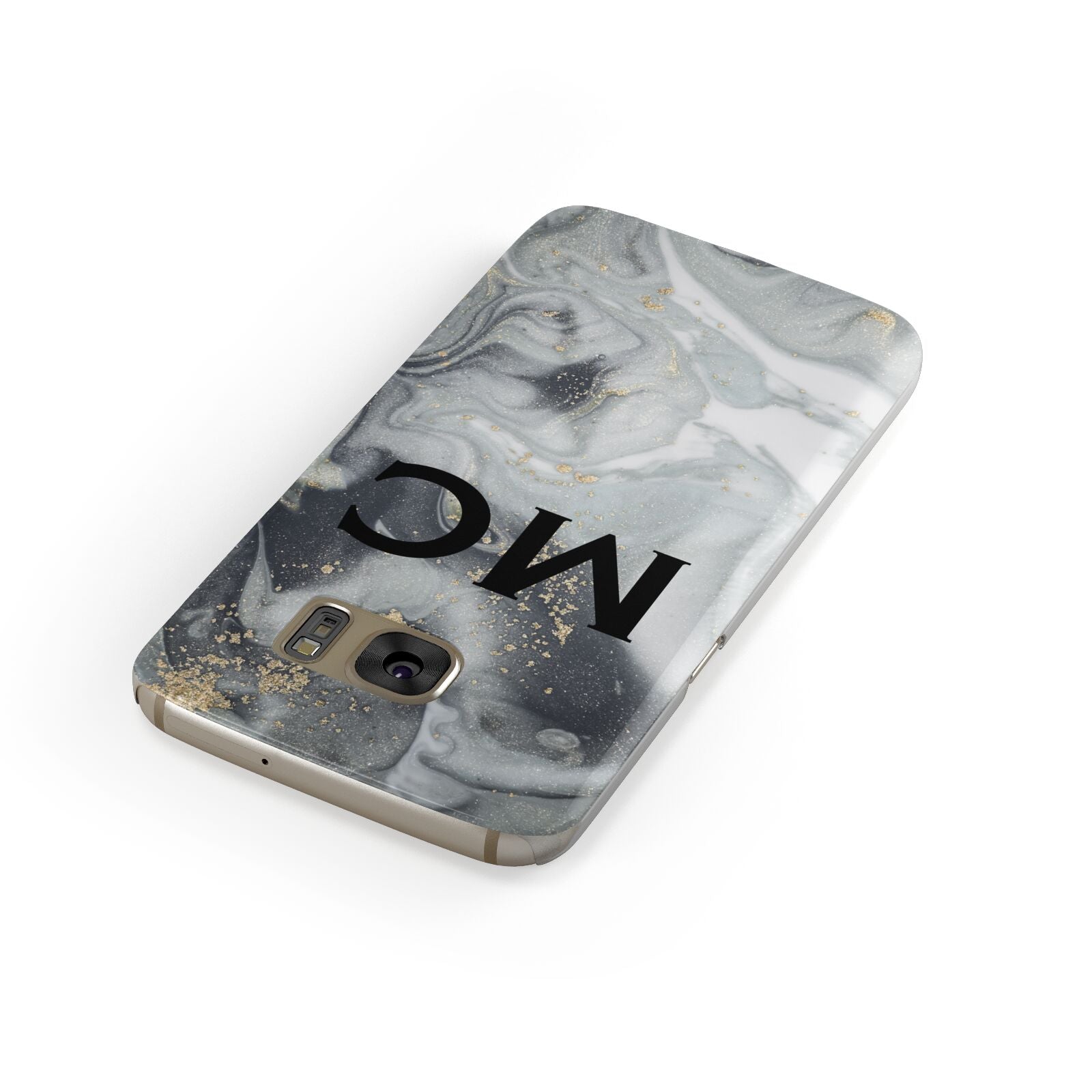 Monogram Black White Swirl Marble Samsung Galaxy Case Front Close Up