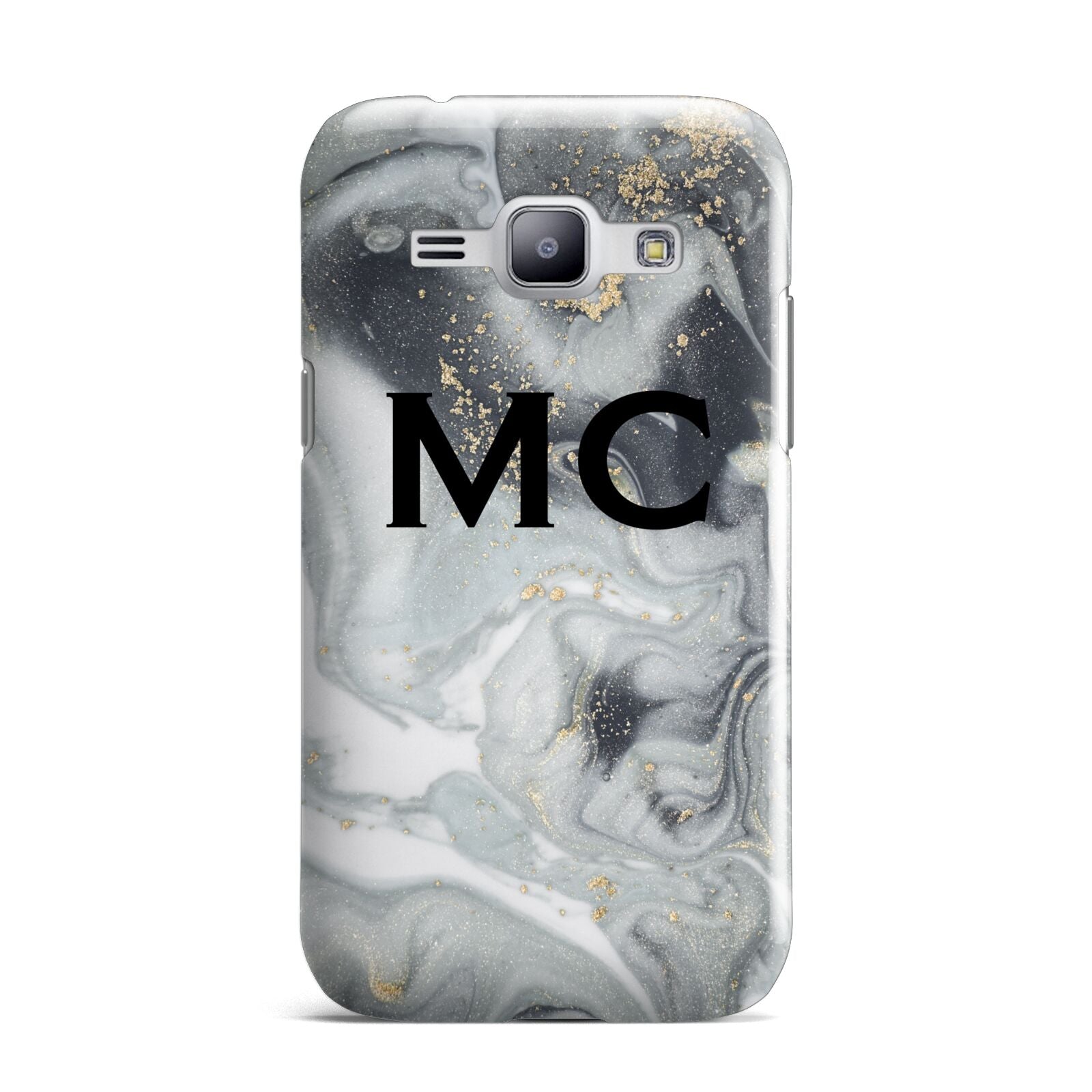 Monogram Black White Swirl Marble Samsung Galaxy J1 2015 Case