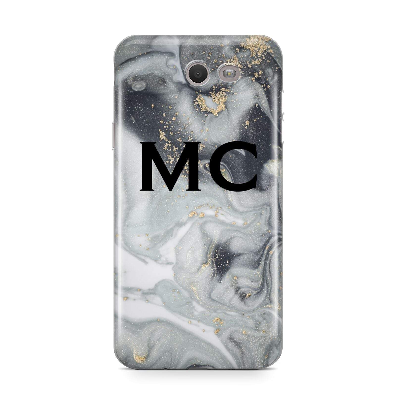 Monogram Black White Swirl Marble Samsung Galaxy J7 2017 Case