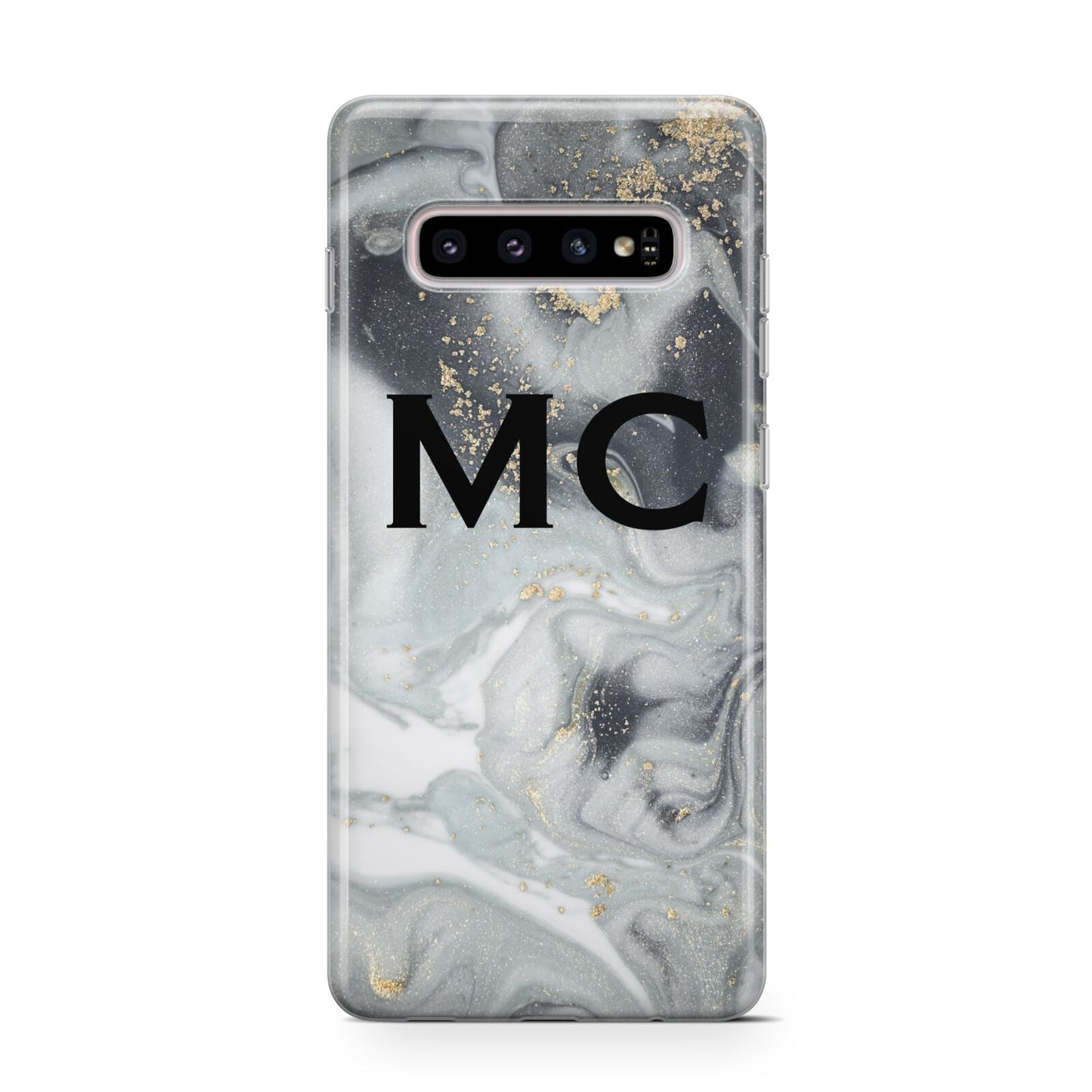 Monogram Black White Swirl Marble Samsung Galaxy S10 Case