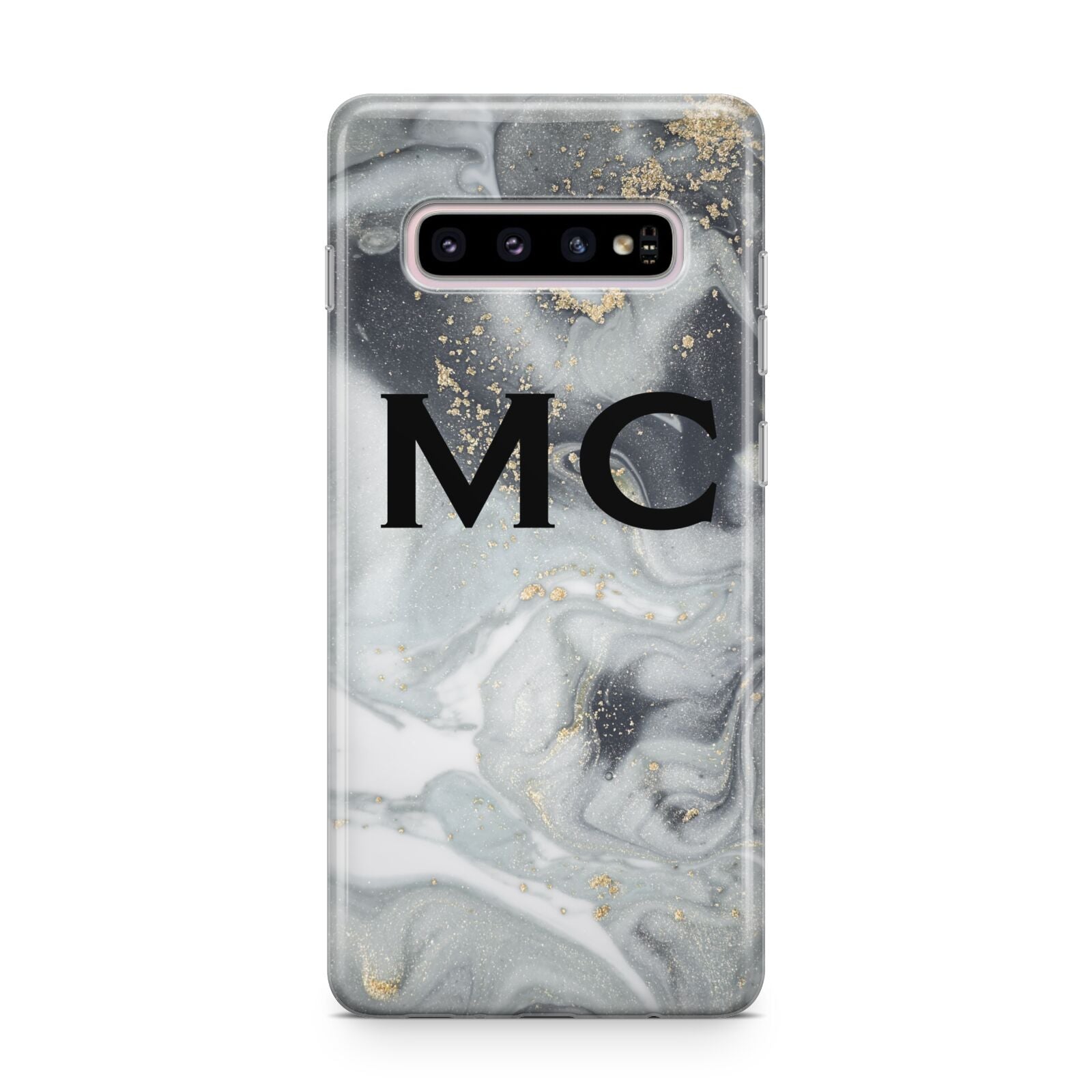 Monogram Black White Swirl Marble Samsung Galaxy S10 Plus Case