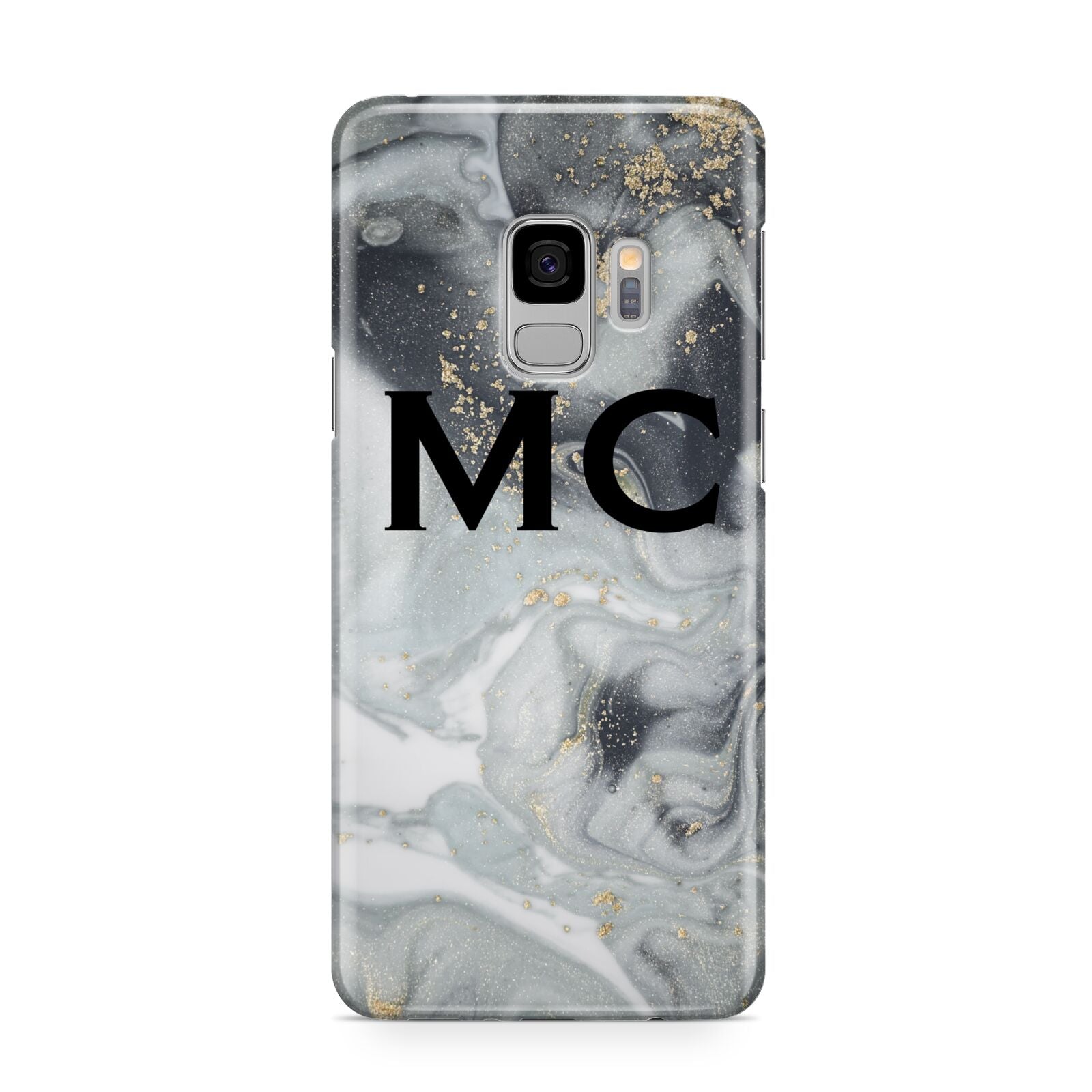 Monogram Black White Swirl Marble Samsung Galaxy S9 Case