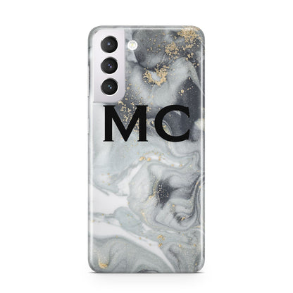 Monogram Black White Swirl Marble Samsung S21 Case