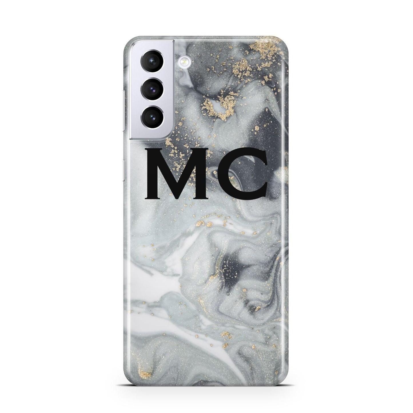 Monogram Black White Swirl Marble Samsung S21 Plus Phone Case