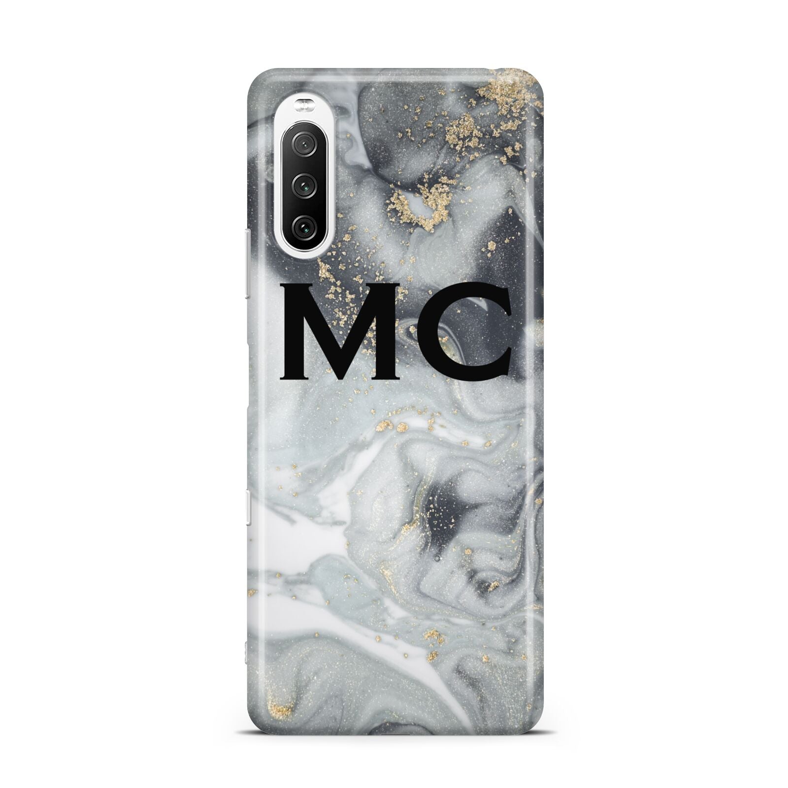 Monogram Black White Swirl Marble Sony Xperia 10 III Case