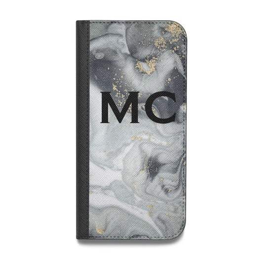 Monogram Black White Swirl Marble Vegan Leather Flip iPhone Case