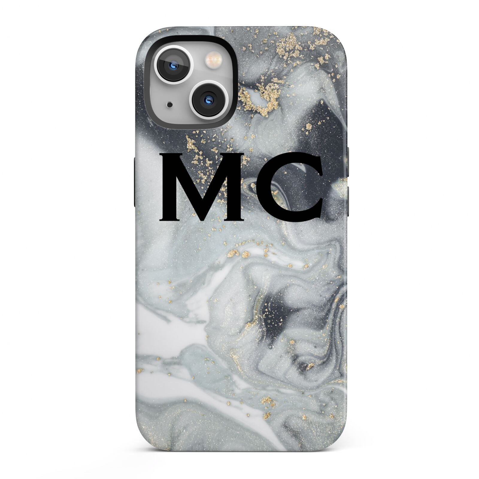 Monogram Black White Swirl Marble iPhone 13 Full Wrap 3D Tough Case