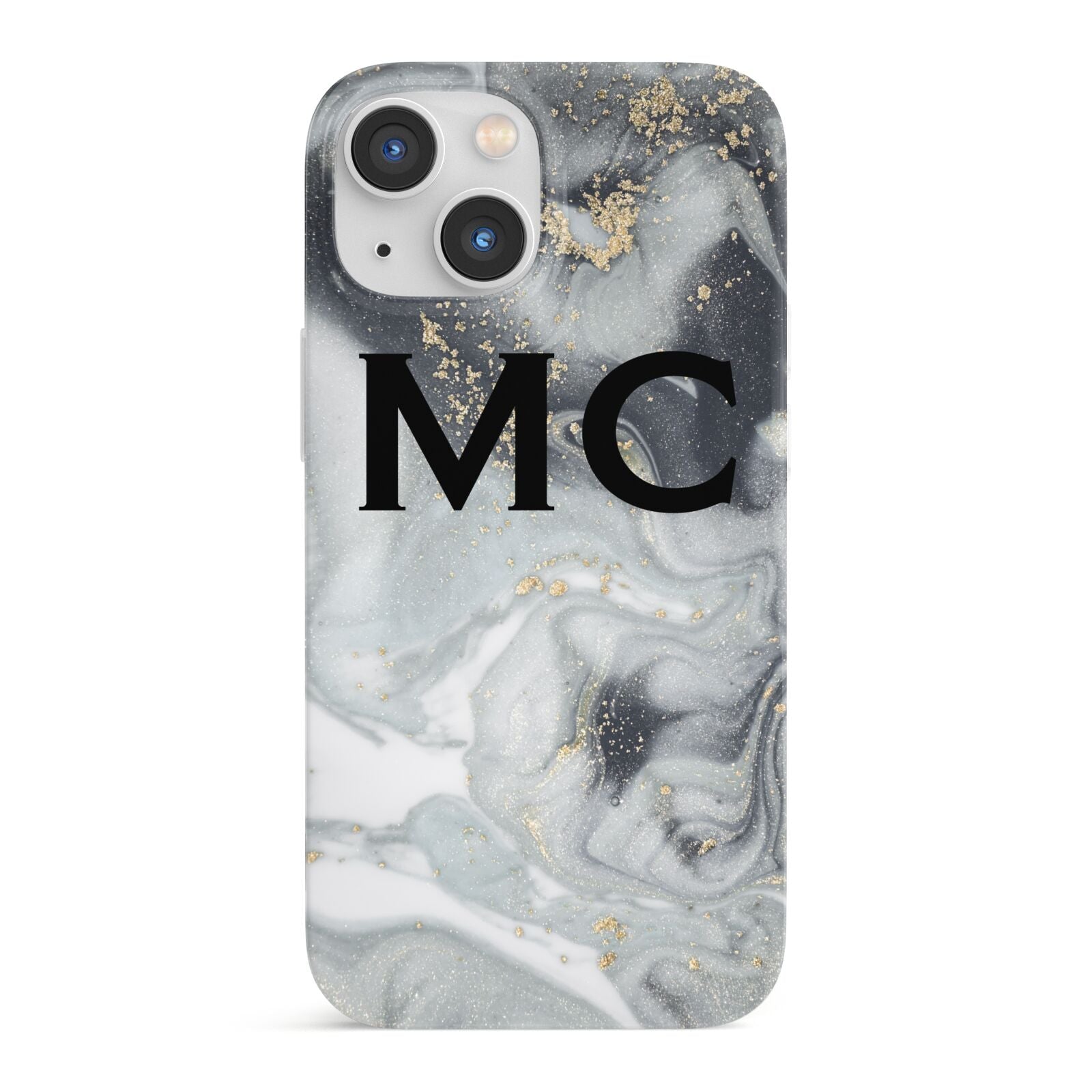 Monogram Black White Swirl Marble iPhone 13 Mini Full Wrap 3D Snap Case