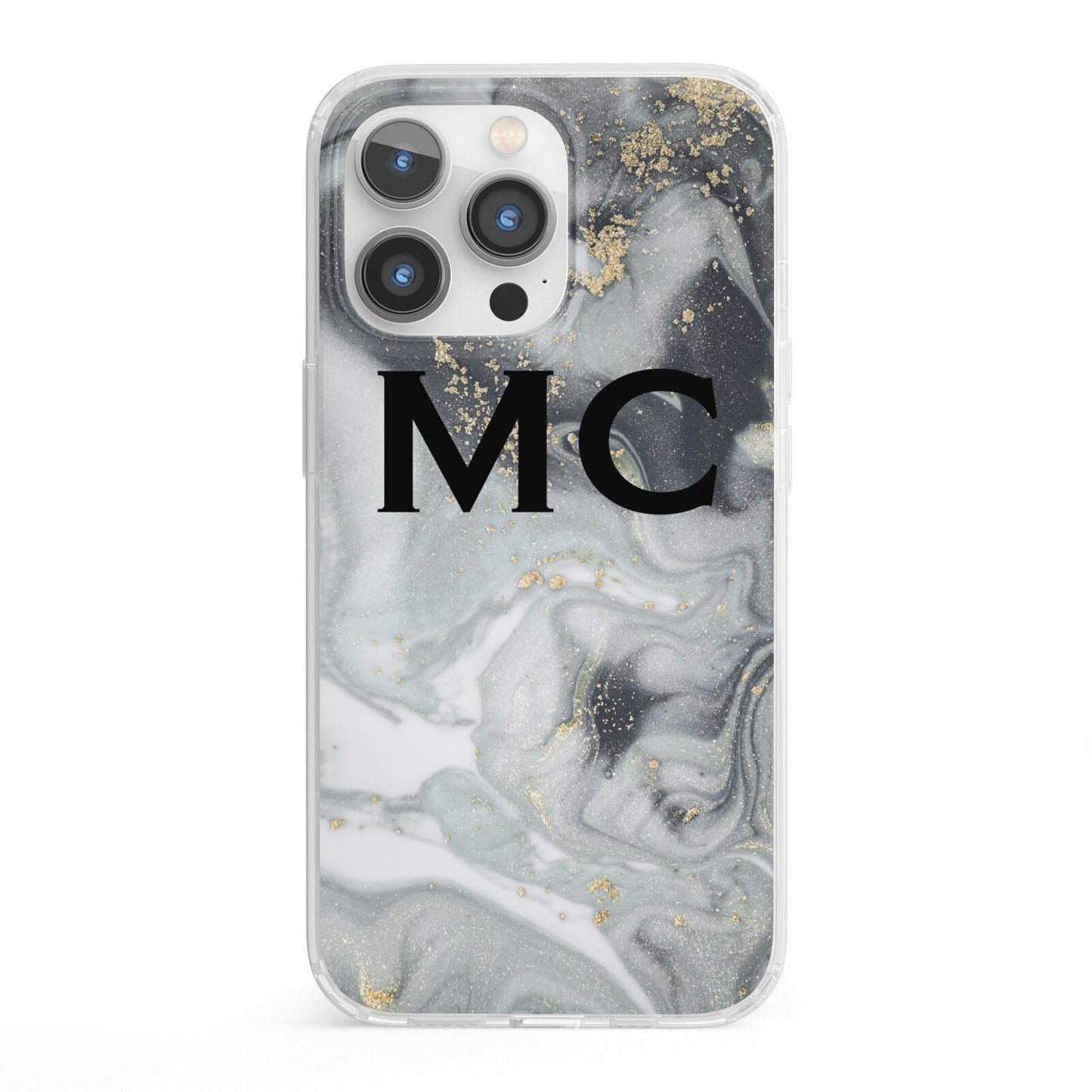 Monogram Black White Swirl Marble iPhone 13 Pro Clear Bumper Case