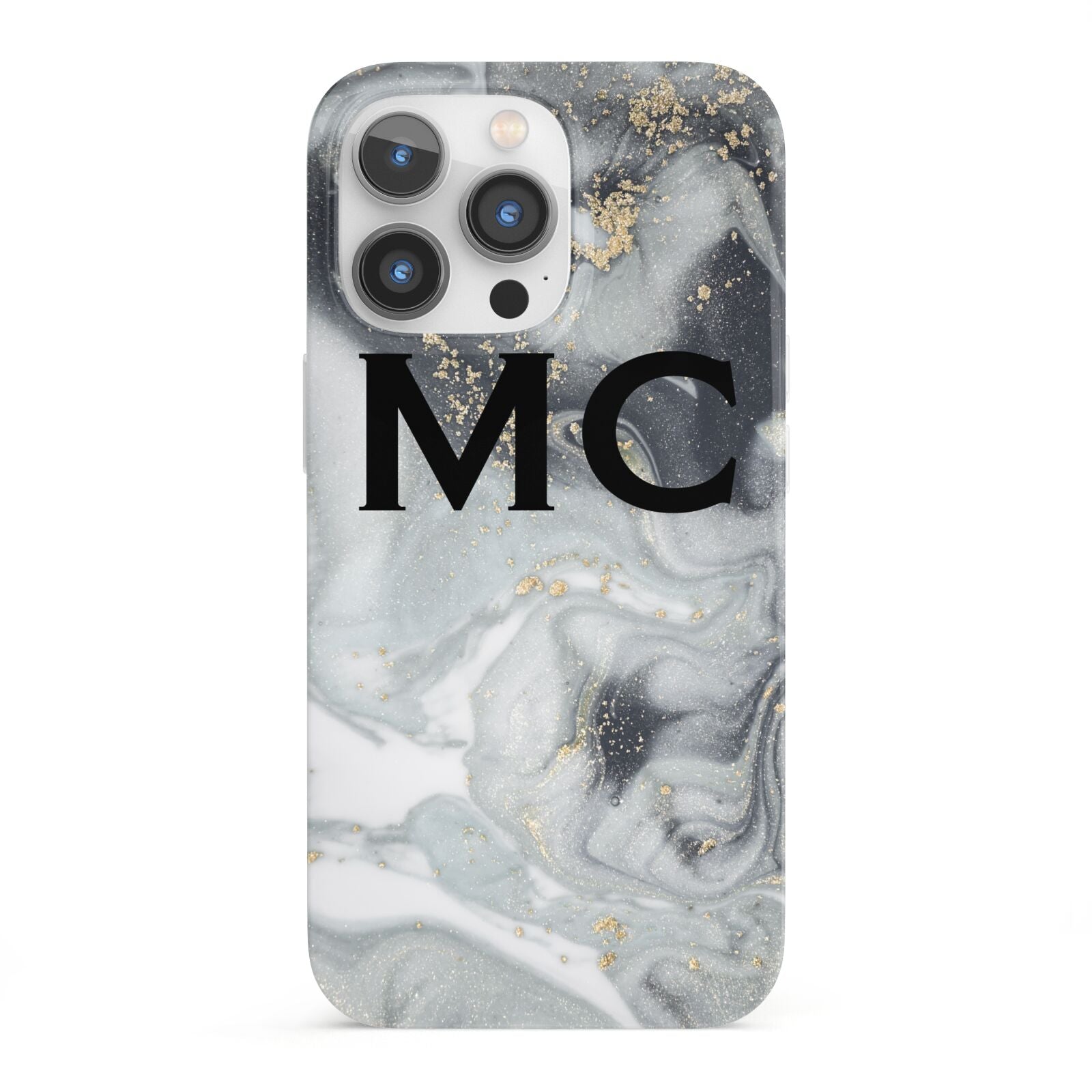 Monogram Black White Swirl Marble iPhone 13 Pro Full Wrap 3D Snap Case