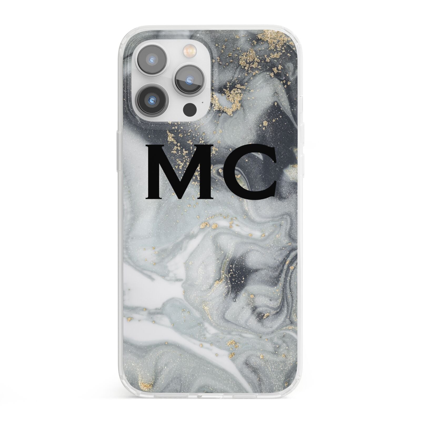 Monogram Black White Swirl Marble iPhone 13 Pro Max Clear Bumper Case