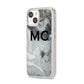 Monogram Black White Swirl Marble iPhone 14 Clear Tough Case Starlight Angled Image
