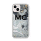 Monogram Black White Swirl Marble iPhone 14 Plus Clear Tough Case Starlight