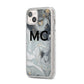 Monogram Black White Swirl Marble iPhone 14 Plus Glitter Tough Case Starlight Angled Image