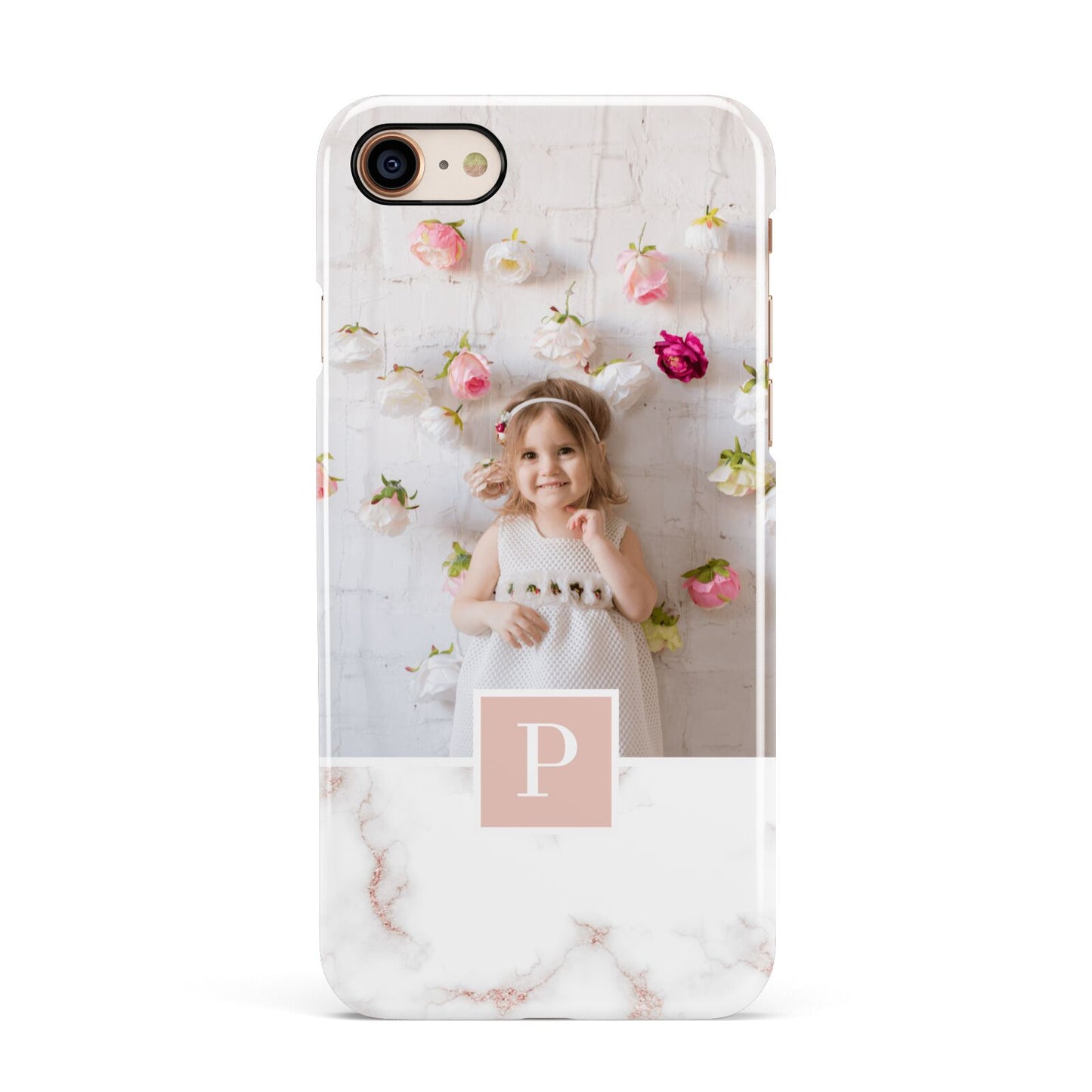 Monogram Marble Photo Upload Apple iPhone 7 8 3D Snap Case