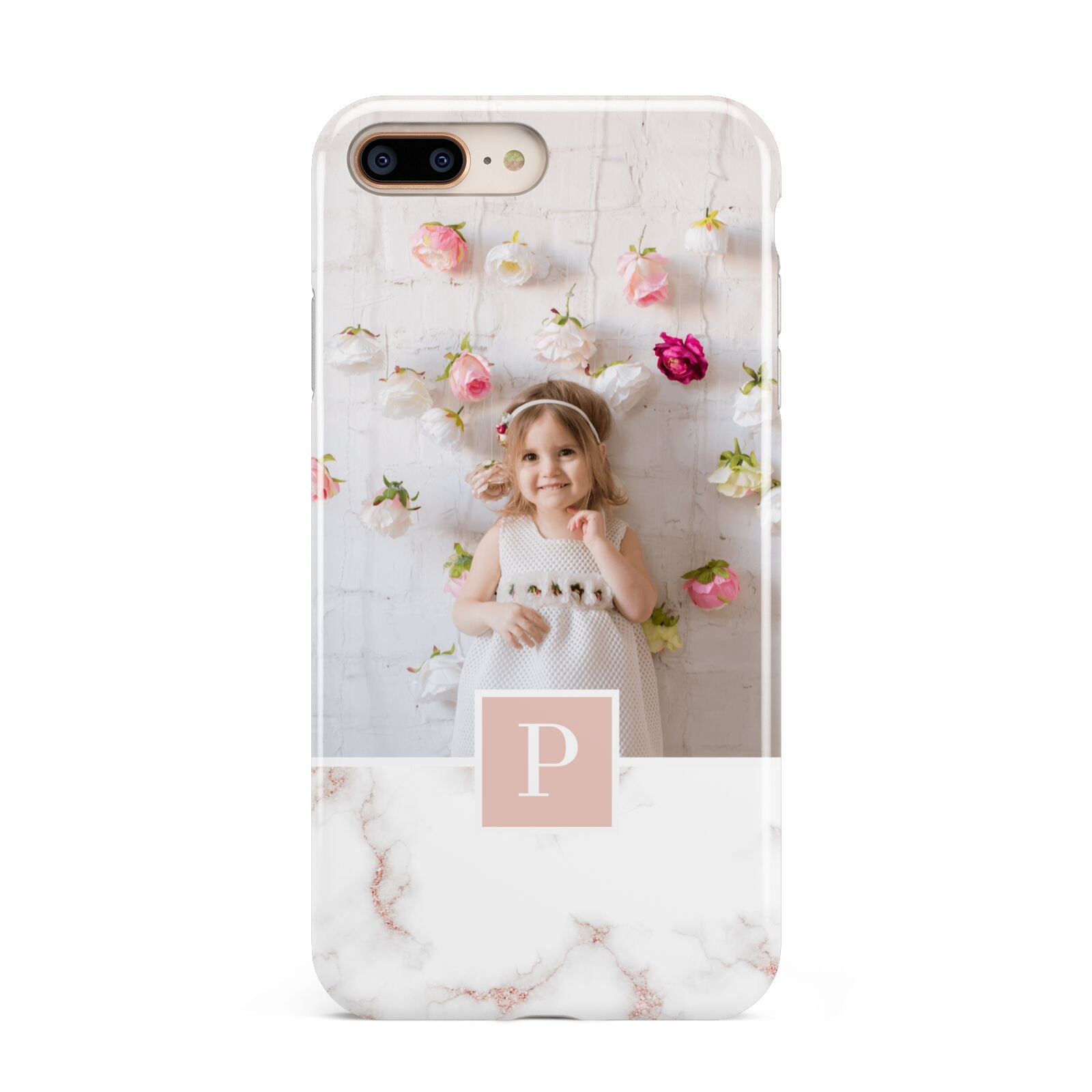 Monogram Marble Photo Upload Apple iPhone 7 8 Plus 3D Tough Case