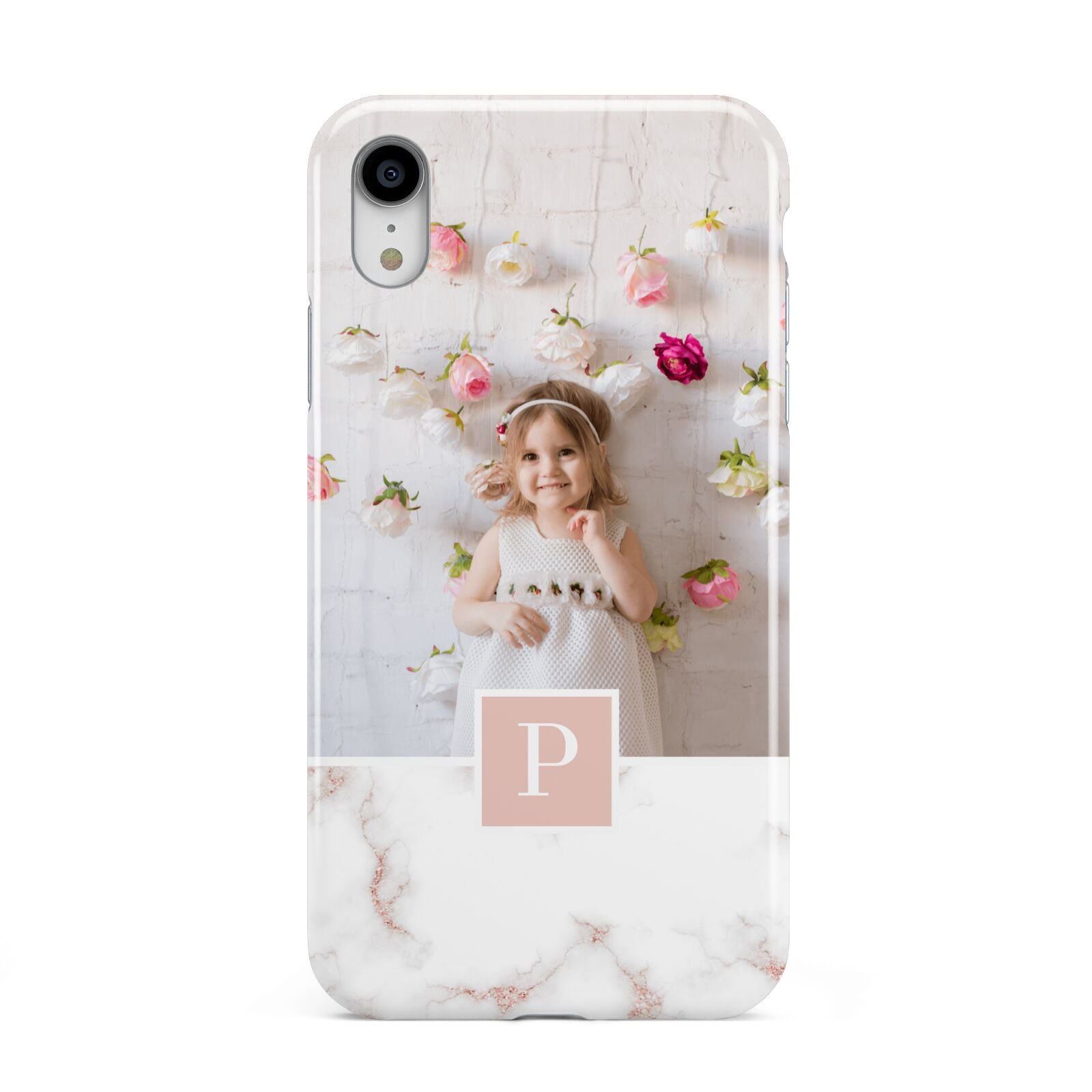 Monogram Marble Photo Upload Apple iPhone XR White 3D Tough Case