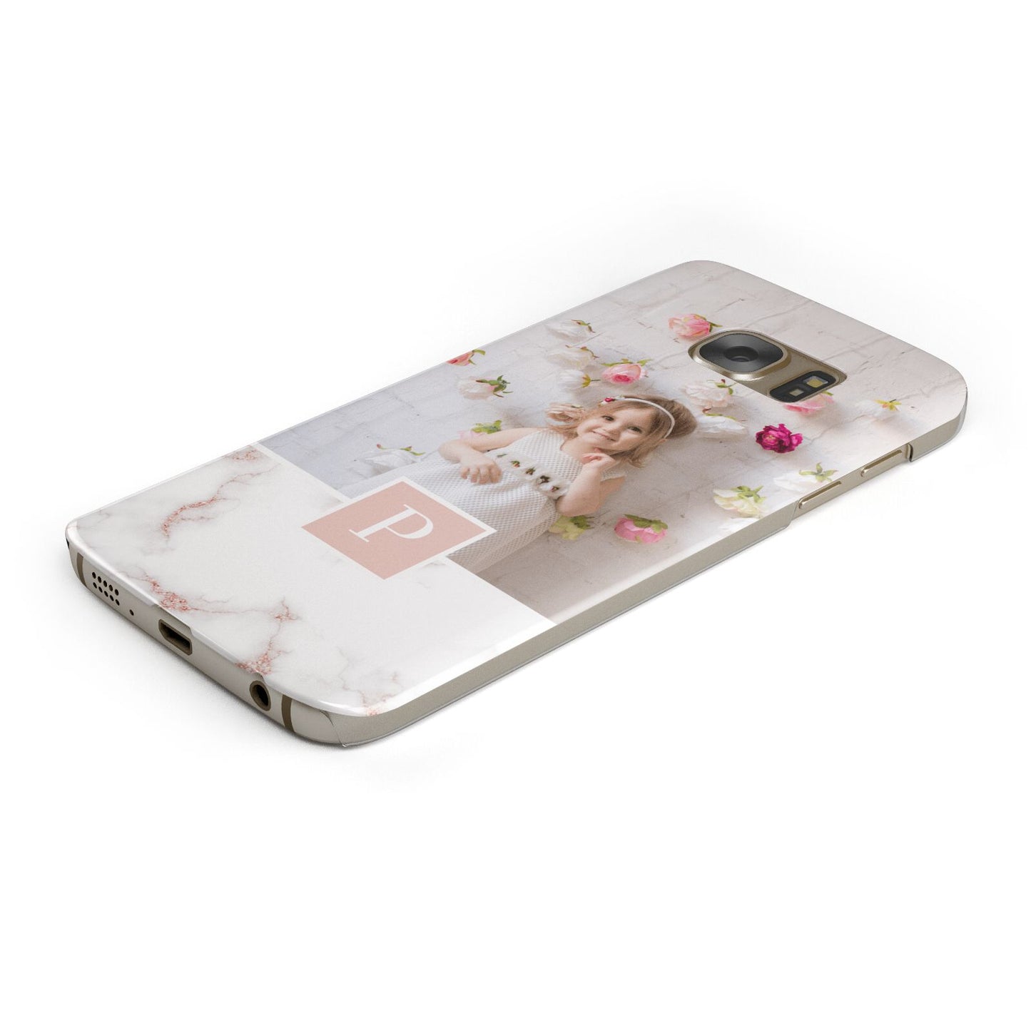 Monogram Marble Photo Upload Protective Samsung Galaxy Case Angled Image