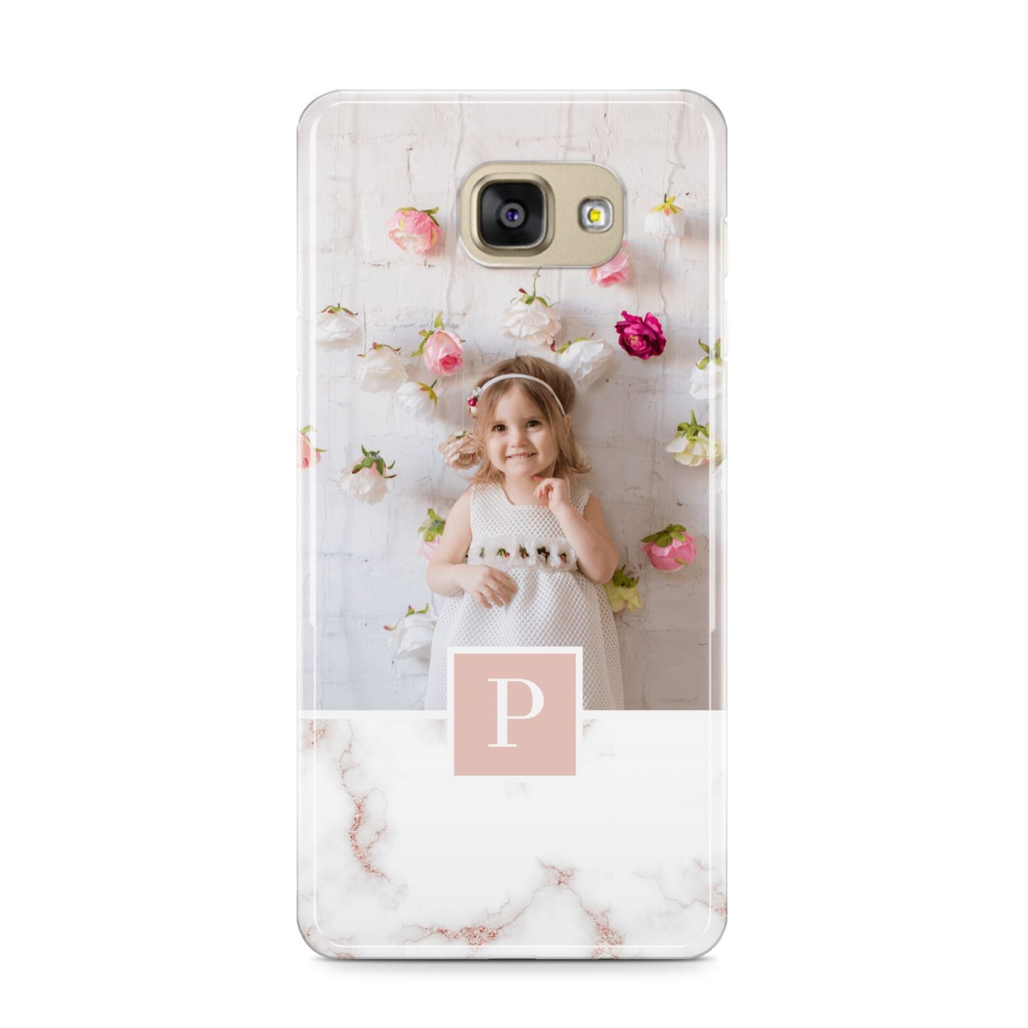 Monogram Marble Photo Upload Samsung Galaxy A9 2016 Case on gold phone