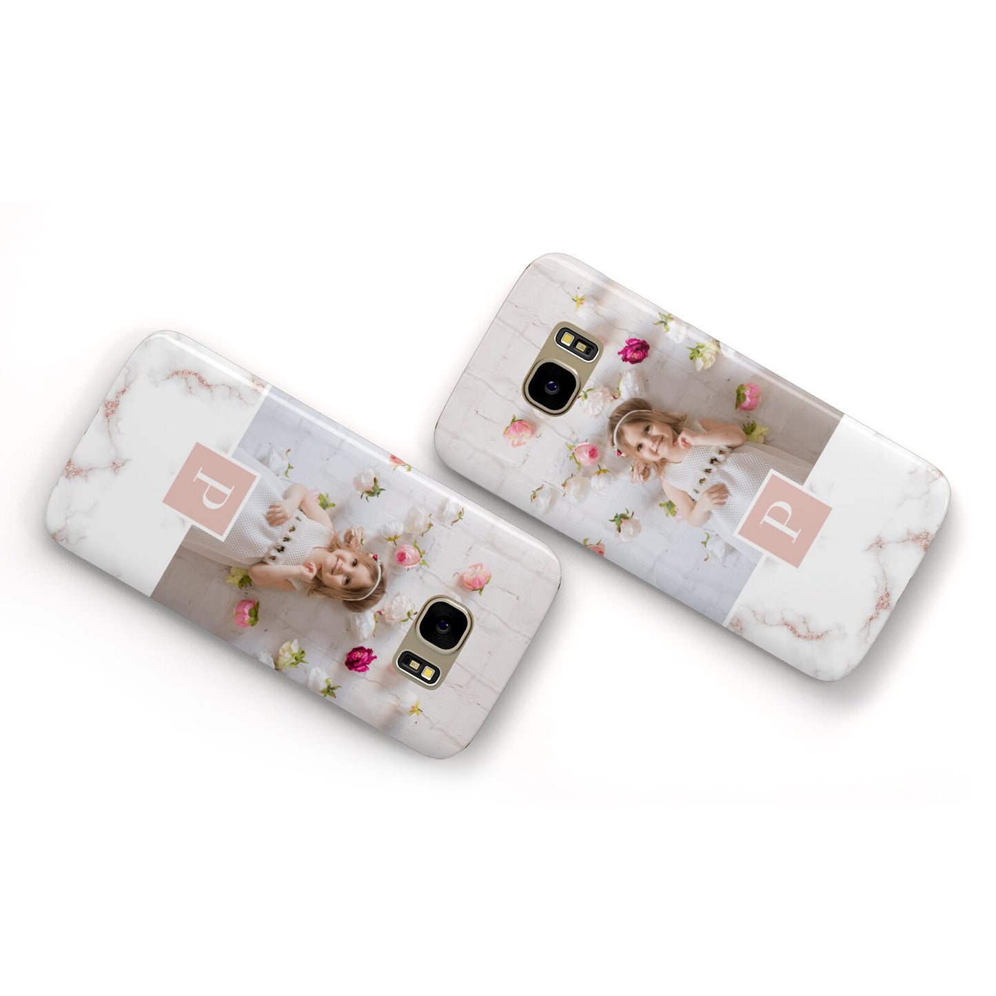 Monogram Marble Photo Upload Samsung Galaxy Case Flat Overview