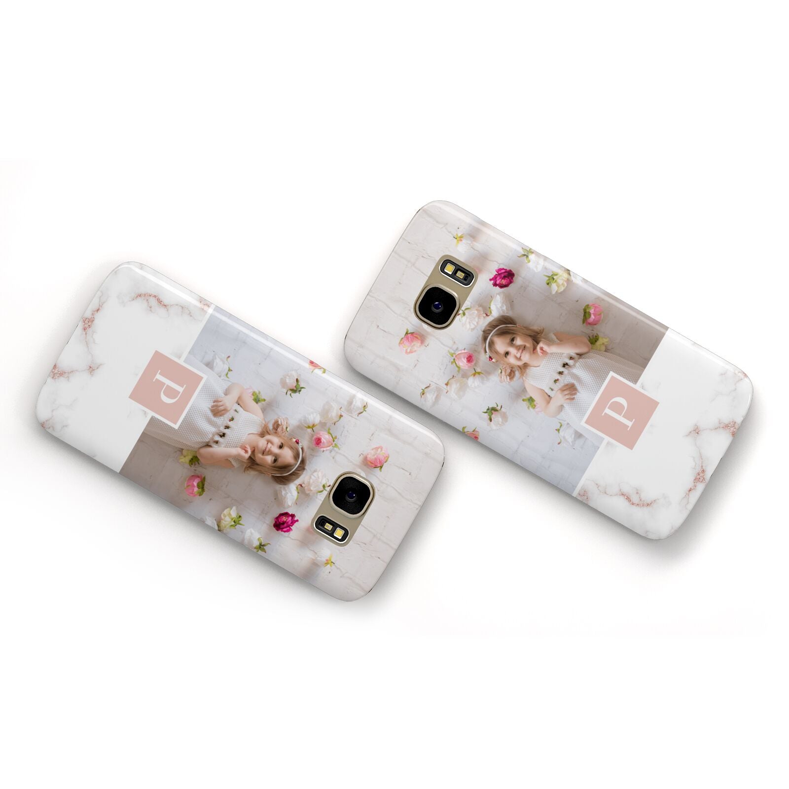 Monogram Marble Photo Upload Samsung Galaxy Case Flat Overview