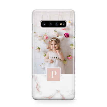 Monogram Marble Photo Upload Samsung Galaxy S10 Case