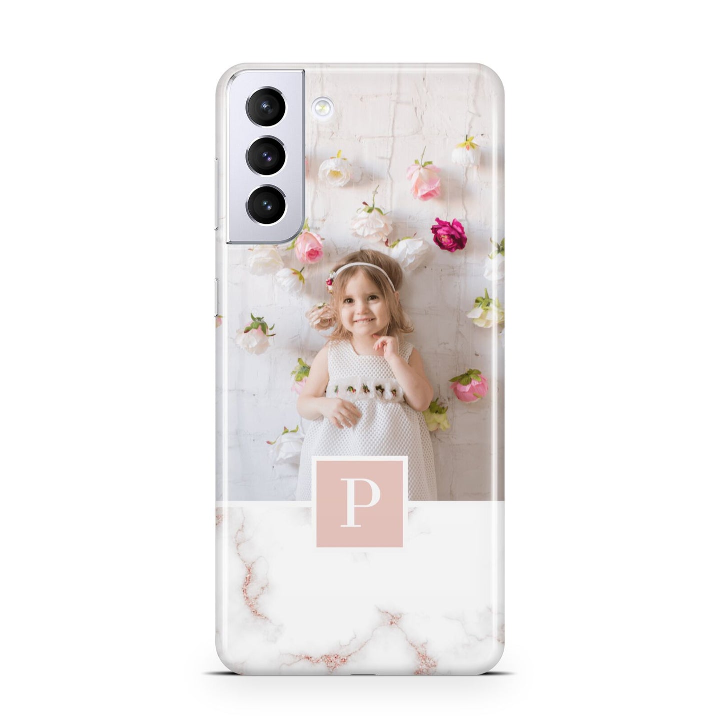 Monogram Marble Photo Upload Samsung S21 Plus Case