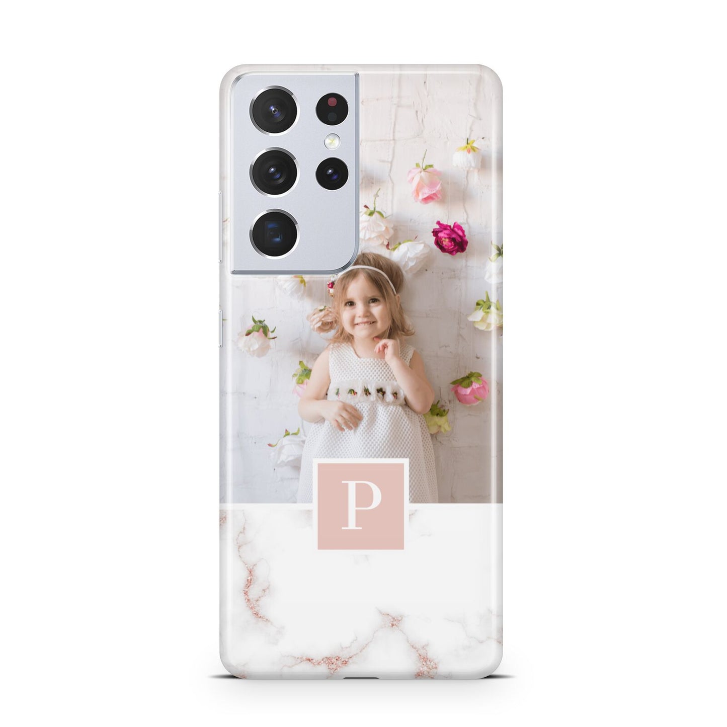 Monogram Marble Photo Upload Samsung S21 Ultra Case